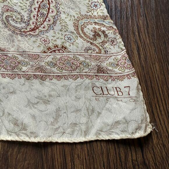 Club 7 by Echo Paisley Silk Blend Scarf Cream Beige Pink Boho 47x9.75 - Picture 5 of 5